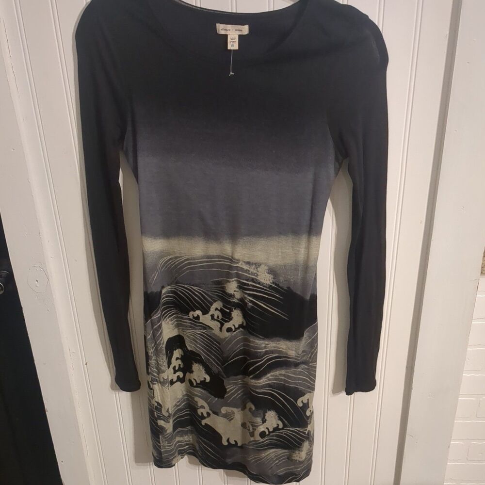 Silence & Noise bodycon the Wave dress long sleeve stretch black/gray SZ S